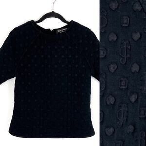 Juicy Couture Womens Top Quilted Logo Short Sleeve Black